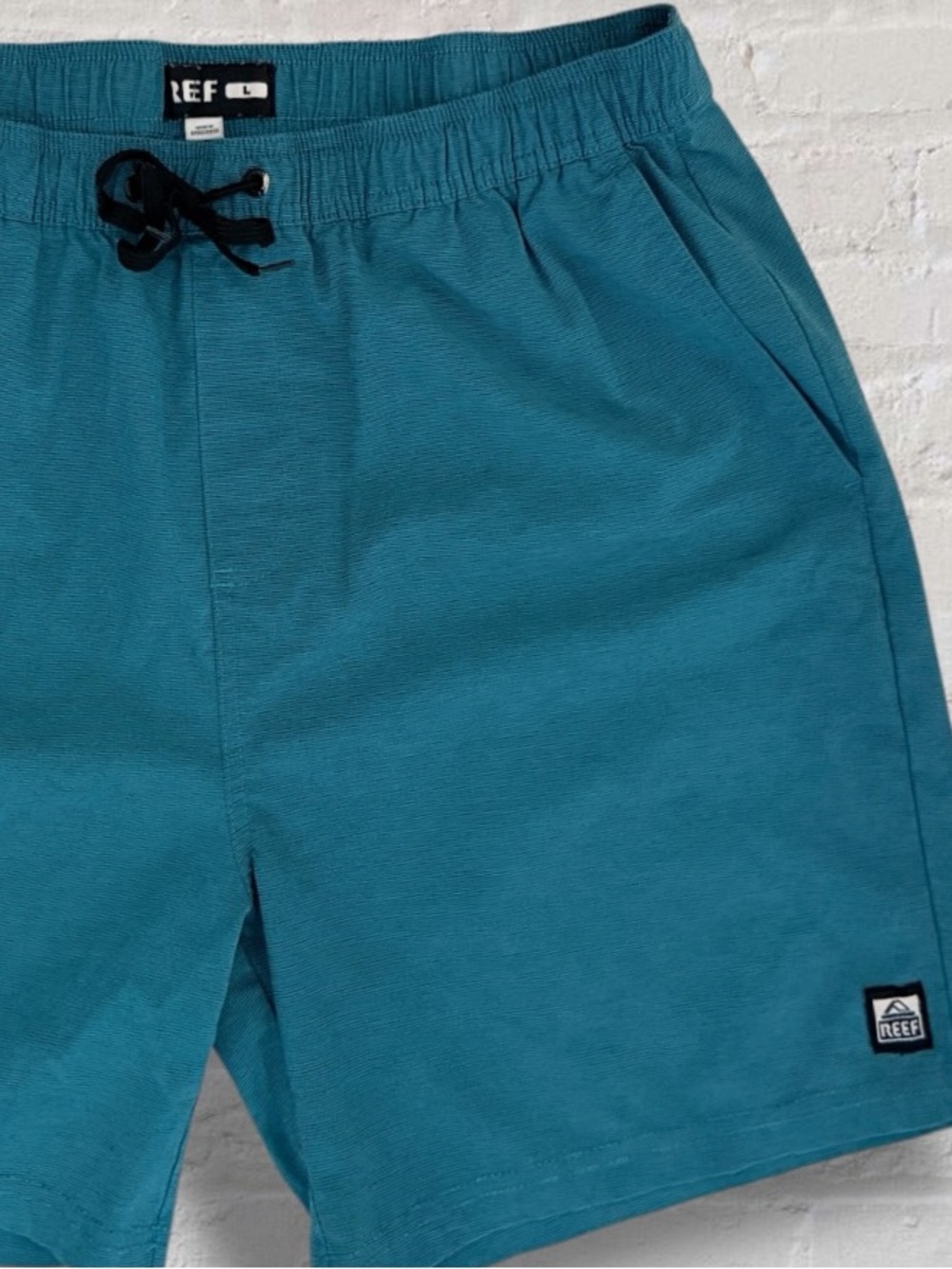 Reef Men’s Hybrid Stretch Swim Shorts Large Teal Elastic Waist Volley Style